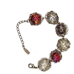 Vintage KIEN modernist Iridescent Glass Mesh Bracelet 9 inch